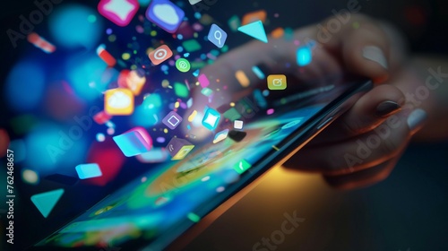 Cell Phone With A Variety Of Social Media Apps On It.