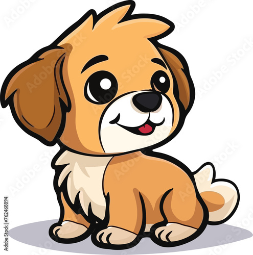 Flat color vector of cute dog illustration  white background.