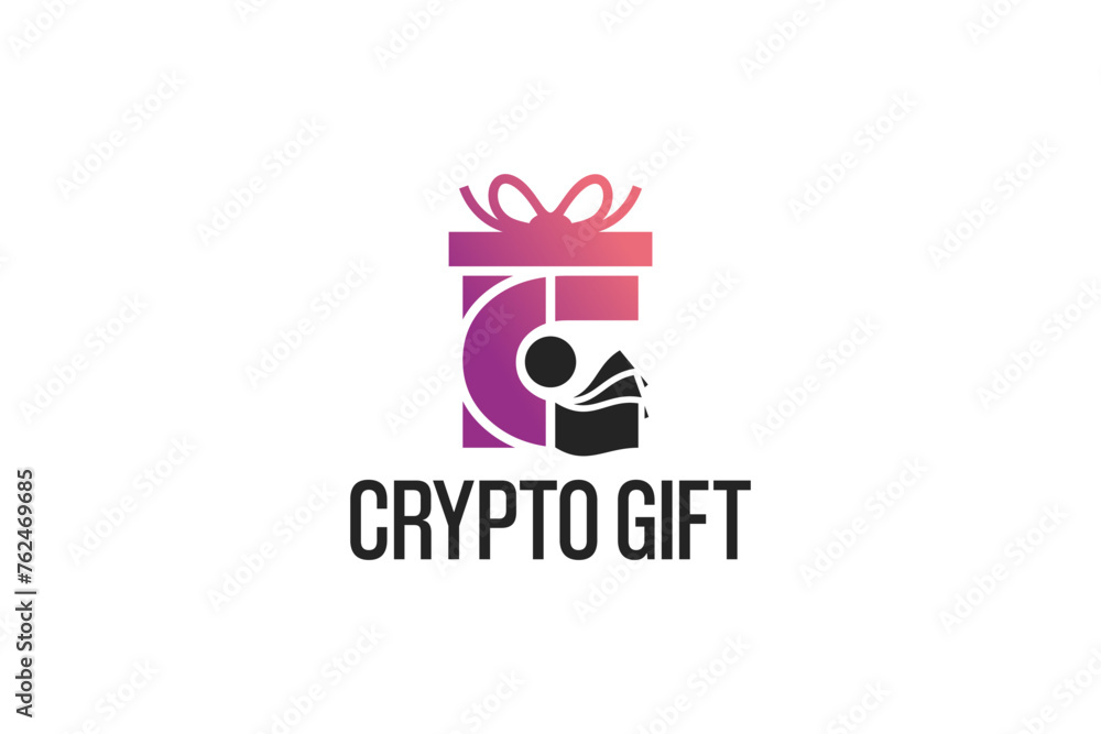 Vector illustration of a gift crypto logo design with a banknote symbol with the initial letter c