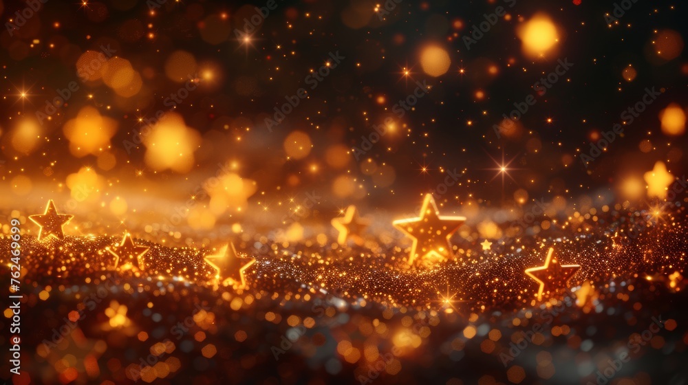 Blurry Gold Stars on Black Background Blurry Gold Stars on Black Background