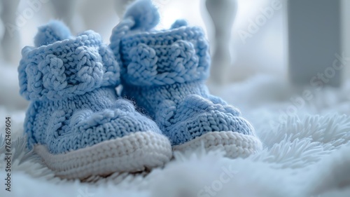 Soft Pastel Blue Baby Booties on a Pure White Surface for a Delicate Touch