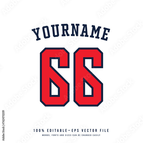 Jersey number, basketball team name, printable text effect, editable vector 66 jersey number 
