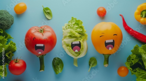 A Funny Vegetables Icons On Colorful Background.