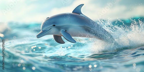 Joyful Dolphin Leaping Gracefully from Sparkling Ocean Waves