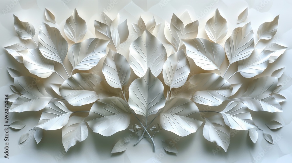 Elegant White Paper Leaves Craft Displayed Against a Blank Background Elegant White Paper Leaves Craft Displayed Against a Blank Background