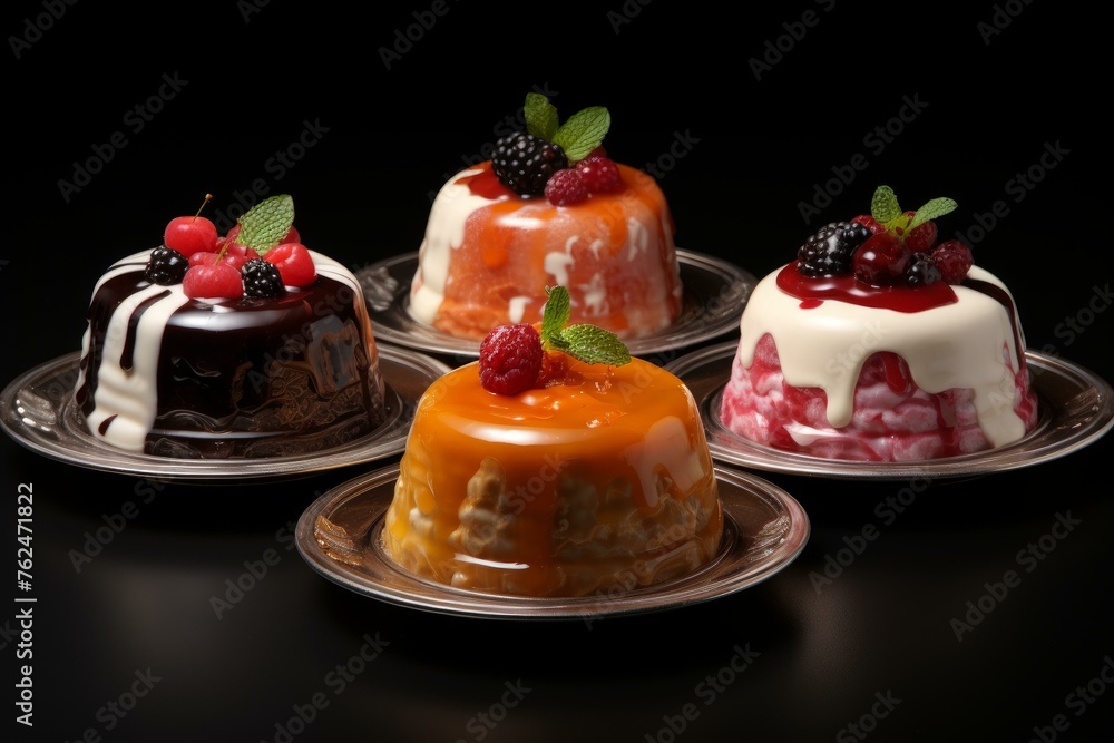 Creamy Set tasty pudding. Cake dessert sugar. Generate Ai Creamy Set tasty pudding. Cake dessert sugar. Generate Ai