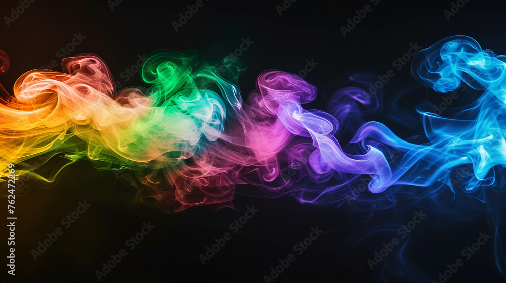 Rainbow smoke effect background image on a black background.