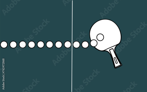 A vector illustration depicting table tennis rackets with ping-pong balls against a green tennis table background. The scene captures the gameplay, with dynamic ball movement and active sports activit