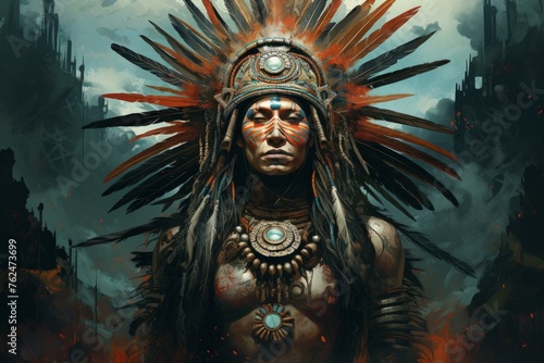 Spiritual Shaman person. Tribal forest man. Generate Ai © juliars