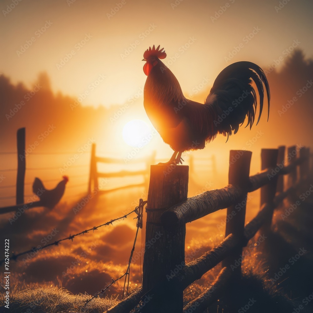 Rooster ready to make his call early in the morning - obrazy, fototapety, plakaty 