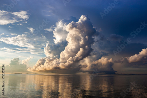Beautiful cloudscape above still water of the sea at Sabah, malaysian Borneo.