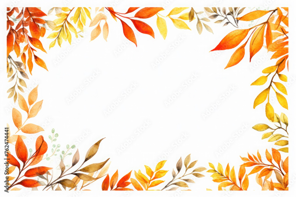 delicate frame with orange, gold autumn leaves on a white background. wedding or birthday invitation card delicate frame with orange, gold autumn leaves on a white background. wedding or birthday invitation card
