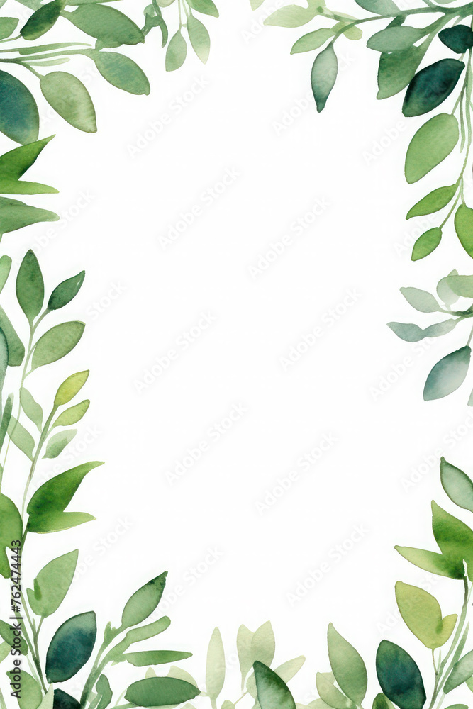 delicate frame with green spring leaves on a white background. wedding or birthday invitation card delicate frame with green spring leaves on a white background. wedding or birthday invitation card