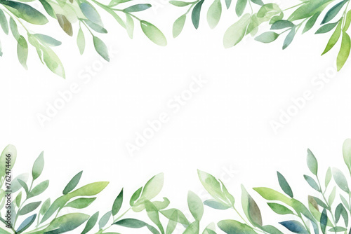 delicate frame with green spring leaves on a white background. wedding or birthday invitation card