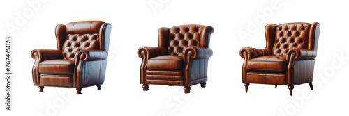 Set of Brown color leather armchair, illustration, isolated over on transparent white background 