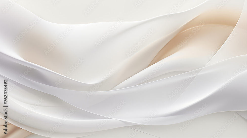 Elegant Draping of Beige and White Silk Fabric with Smooth Waves Elegant Draping of Beige and White Silk Fabric with Smooth Waves
