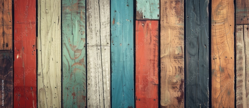 An artistic display of vibrant wooden boards in various tints and shades, showcasing the natural beauty of wood as a building material. The electric blue rectangles add a pop of color to this fixture An artistic display of vibrant wooden boards in various tints and shades, showcasing the natural beauty of wood as a building material. The electric blue rectangles add a pop of color to this fixture