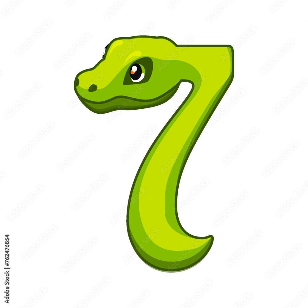 Fototapeta premium Snake font. Digit 7. Cartoon Seven number
