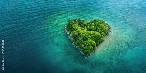 A Heart-shaped Island Surrounded by Lush Blue Ocean Waters © Bionic