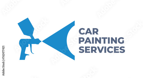 Car painting services logo. Сar paint job. Body repair. Auto repair services. Auto vehicle paint shop. Vector flat color drawing illustration. Isolated.