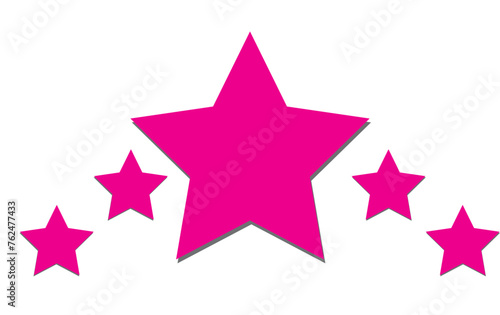 Star pink icon on white background. Customer feedback concept. Vector 5 stars rating review. Quality shape design. Vector yellow isolated five stars.