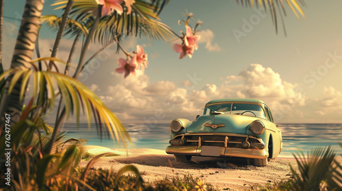 Voiture rétro sur une plage en été