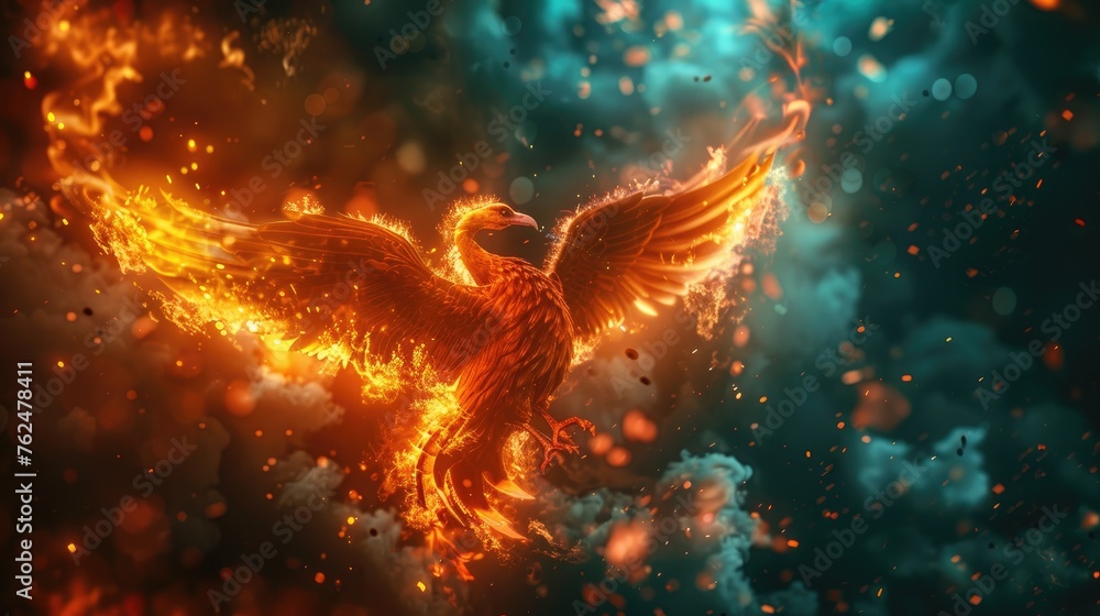 The Rebirth of Nature: A Phoenix Emerging from Pollution - obrazy, fototapety, plakaty 