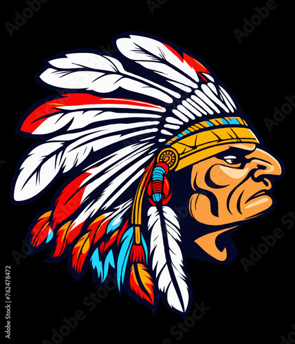 Indian head mascot, transparent background.