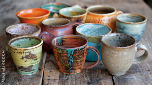 Ensemble de tasses colorées en céramique photo