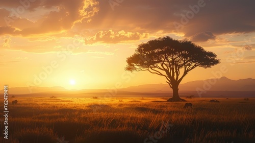 A Serene Savannah Glows in Golden Hour Sunlight for Earth Day © Bionic