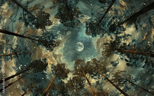 Starry Night Transitions Seamlessly into Lush Green Landscape in Surreal Scene © Bionic