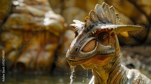 Ornithomimus Head Tilted Upwards, Drinking Water at Animal Kingdom in Walt World photo
