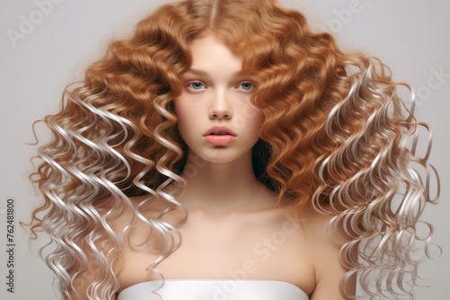 Bouncy Shiny curly hairs. Wig color thick. Generate Ai