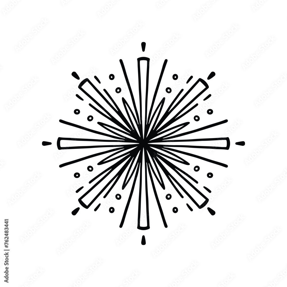 Obraz premium Firework line icon. Exploding festival fireworks set, Isolated on white background. Flat doodle style. Design concept for holiday banner, poster, flyer, greeting card, decorative elements