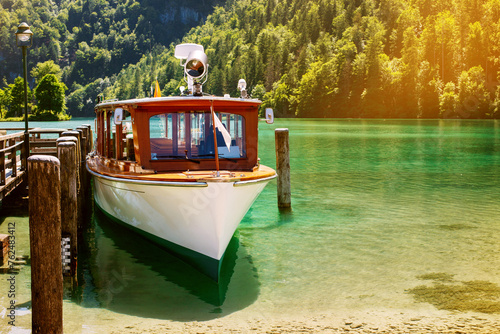Ferryboats, Tour-boats at Lake Konigssee near Berchtesgaden Alps, Bavaria, Germany in summer photo