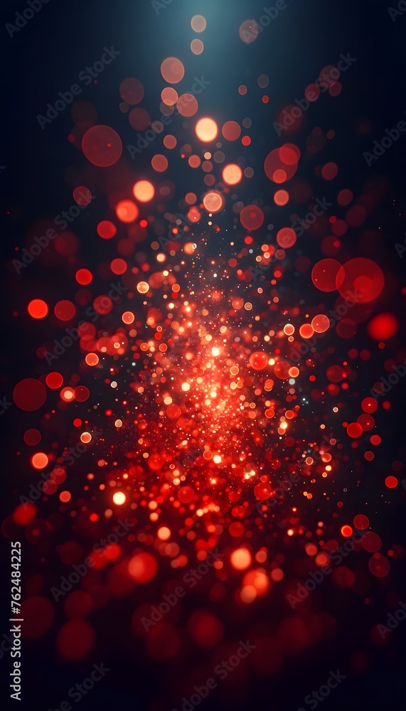 abstract background, background with a bokeh effect, consisting of various-sized read glow light particles scattered across a wide