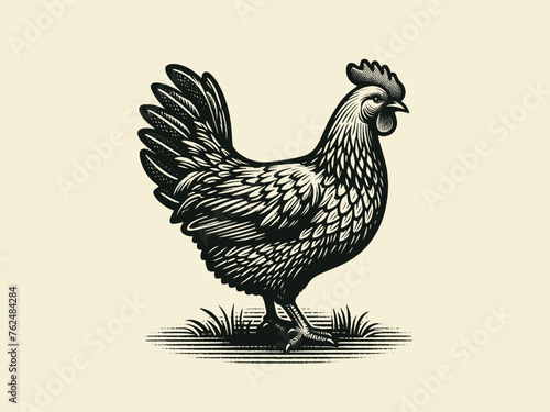 Chicken. Hen. Engraving isolated illustration, logo, icon, emblem