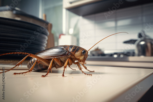 cockroaches house, eliminate cockroach, household pests, kitchen floor, depict pest control, household infestations photo