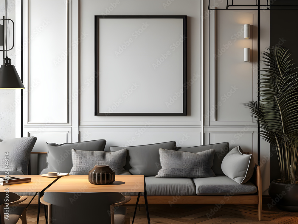 Mockup frame in cozy simple living room interior close up,night day,generative AI Mockup frame in cozy simple living room interior close up,night day,generative AI