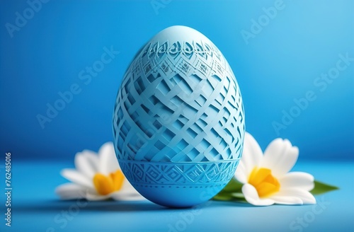 happy Easter. Colorful eggs on a blue background. Horizontally. An atmospheric, beautiful, stylish postcard. Easter holiday.