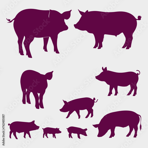 flat design pig silhouette collection © AinStory