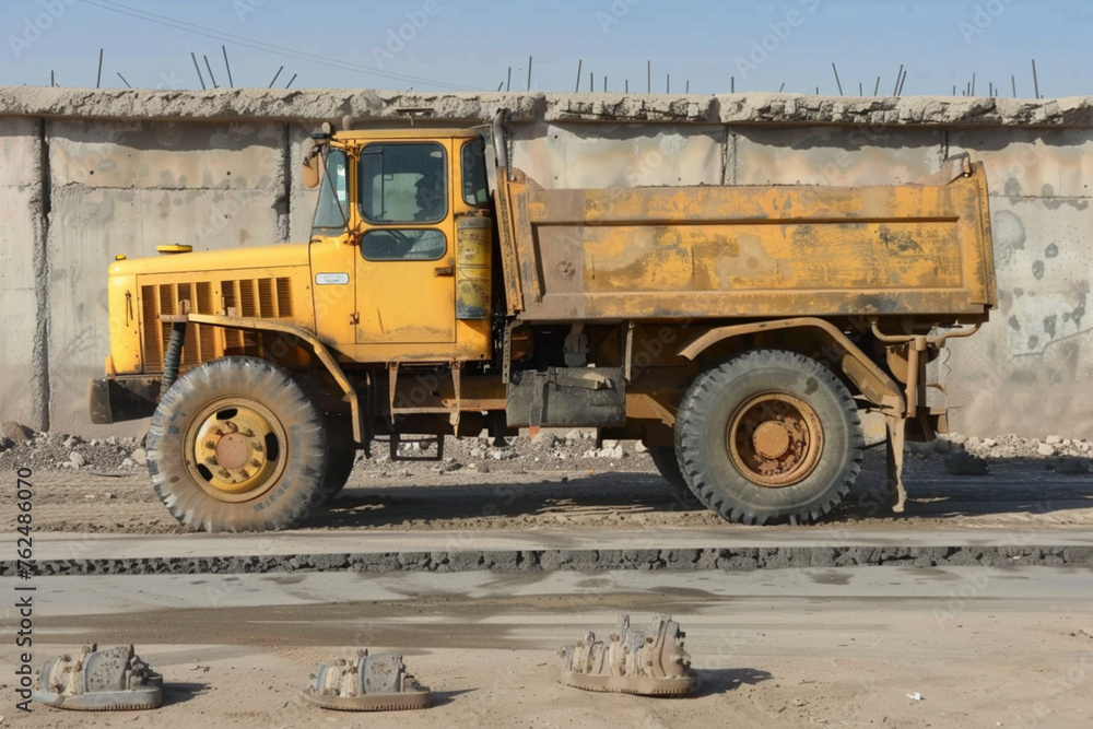 Side View of Saudi Arabian Style Grader Truck with Concrete Shoes on the Ground