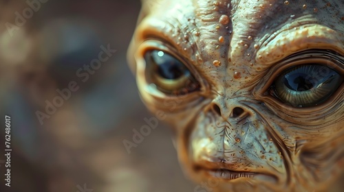 Curious Alien Peeking: Intricate Textures and Inquisitive Eyes of an Extraterrestrial Baby Creature on Alien Planet Aictesia