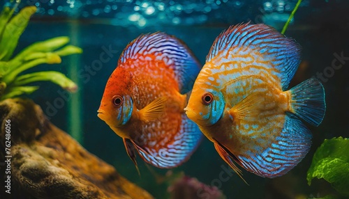 Couple of colorful discus fish photo