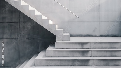 Contemporary architectural photography of a modern. Geometric. And minimalistic concrete staircase with clean lines. Monochrome structure.