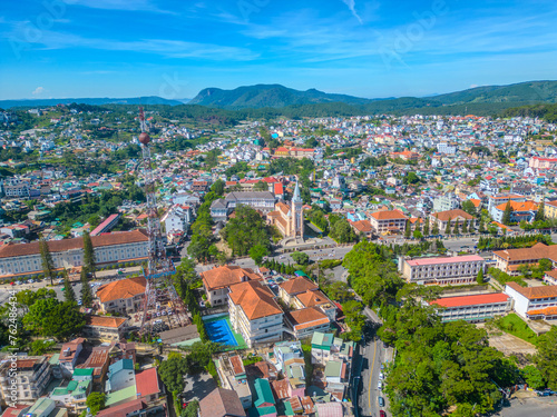 Panoramic Aerial View of Vibrant Dalat Cityscape, Vietnam