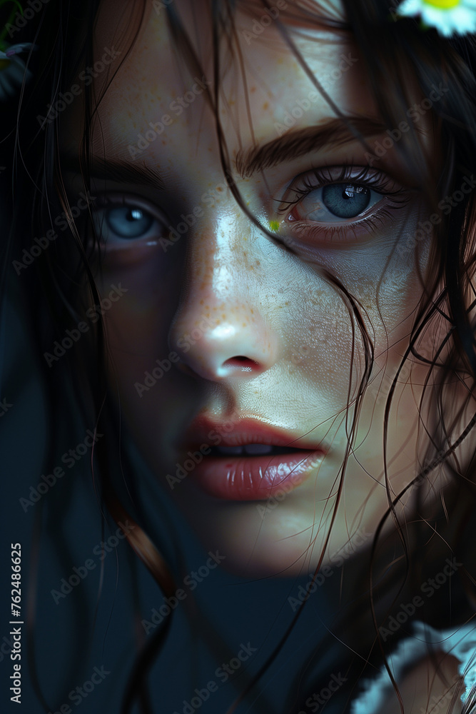 young woman portrait, cool looking angry face young woman portrait, cool looking angry face