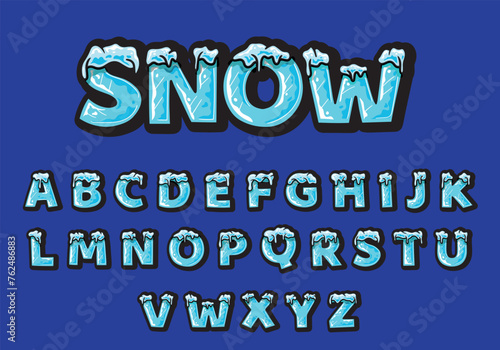 Ice font. Cartoon vector graffiti letters with snow on top