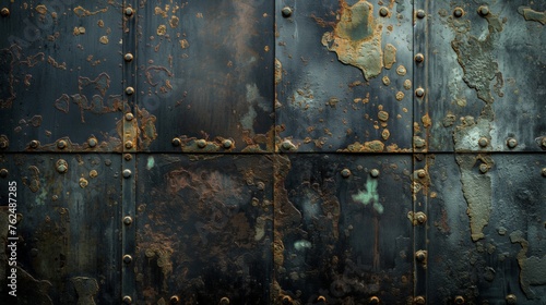 Close-up of a vintage metal door with rust and patina