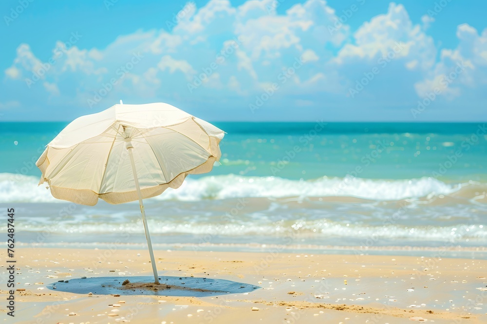 White Umbrella on a Tropical Beach with Blue Sky